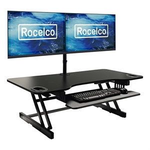 Rocelco 45&quot Height Adjustable Standing Desk Converter with Dual Monitor in Black