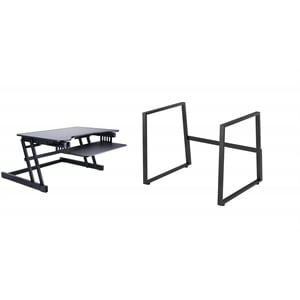 Rocelco 32&quot Height Adjustable Standing Desk Converter with Floor Stand in Black