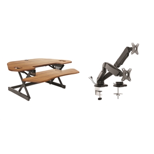 Rocelco 46&quot Height Corner Standing Desk Converter with Dual Monitor in Teak
