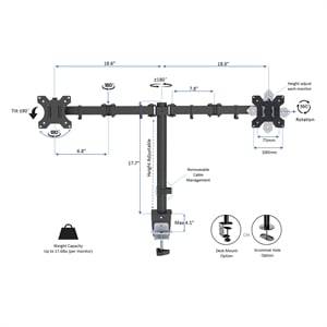 Rocelco 37.5&quot Height Adjustable Standing Desk Converter w/ Dual Monitor in White