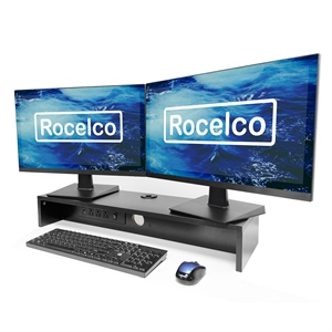 Rocelco 30&quot Dual Monitor Stand with AC Outlets and USB in Black