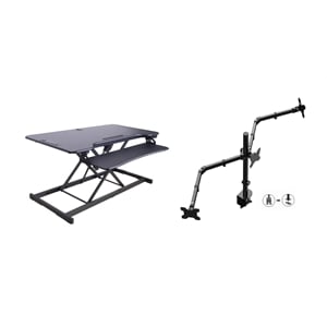Rocelco 46&quot Electric Standing Desk Converter w/ USB and Triple Monitor in Black