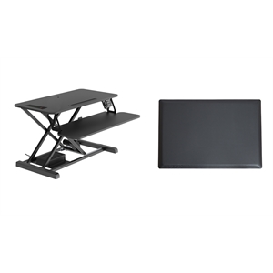 Rocelco 37.4&quot Electric Standing Desk Converter with Floor Mat and USB in Black