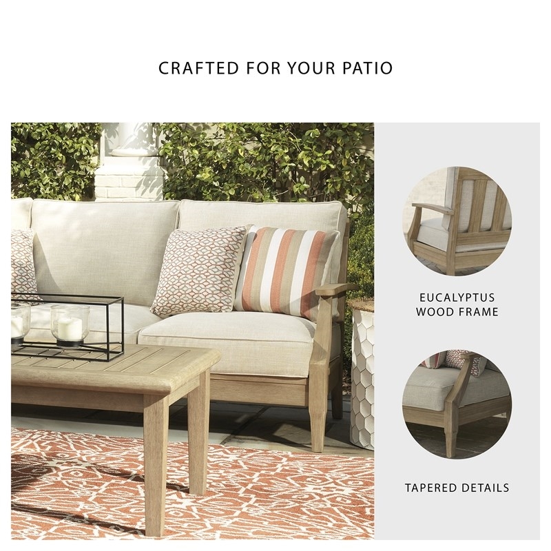 Afuera Living Outdoor Patio Eucalyptus Wood and Polyester Sofa in Beige