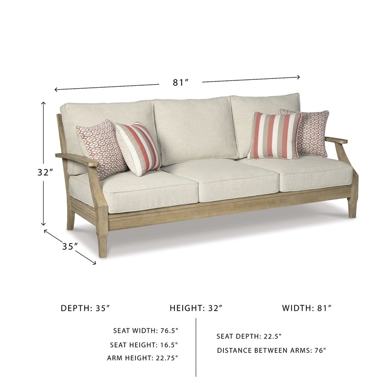 Afuera Living Outdoor Patio Eucalyptus Wood and Polyester Sofa in Beige