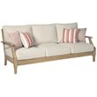 Afuera Living Outdoor Patio Eucalyptus Wood and Polyester Sofa in Beige