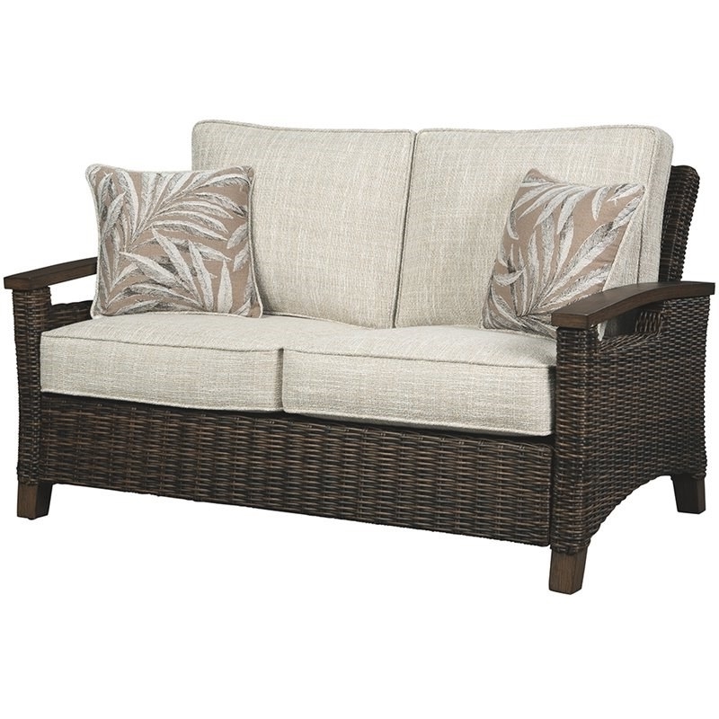 Afuera Living Outdoor Wicker Patio Loveseat in Medium Brown