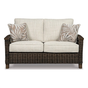 Afuera Living Outdoor Wicker Patio Loveseat in Medium Brown