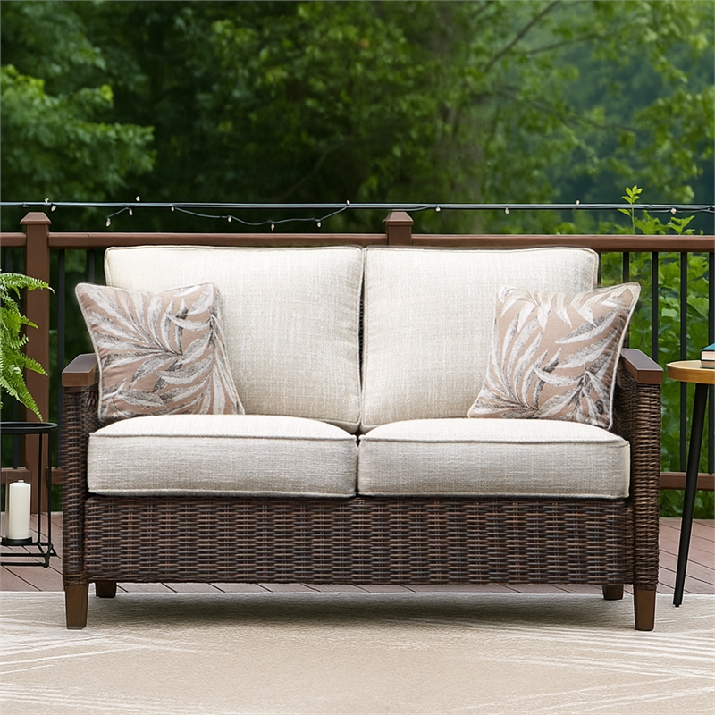 Afuera Living Outdoor Wicker Patio Loveseat in Medium Brown