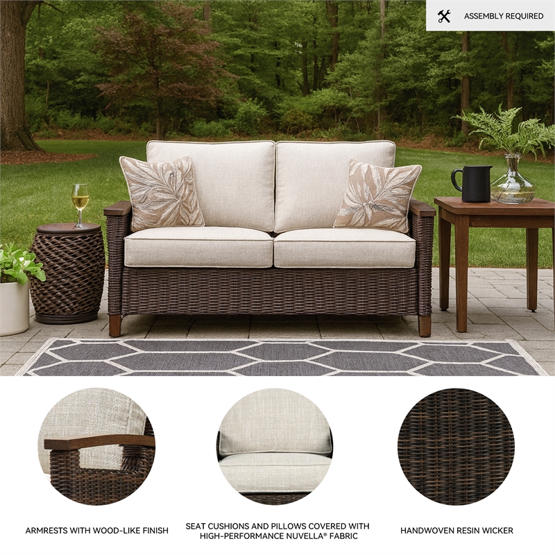 Afuera Living Outdoor Wicker Patio Loveseat in Medium Brown