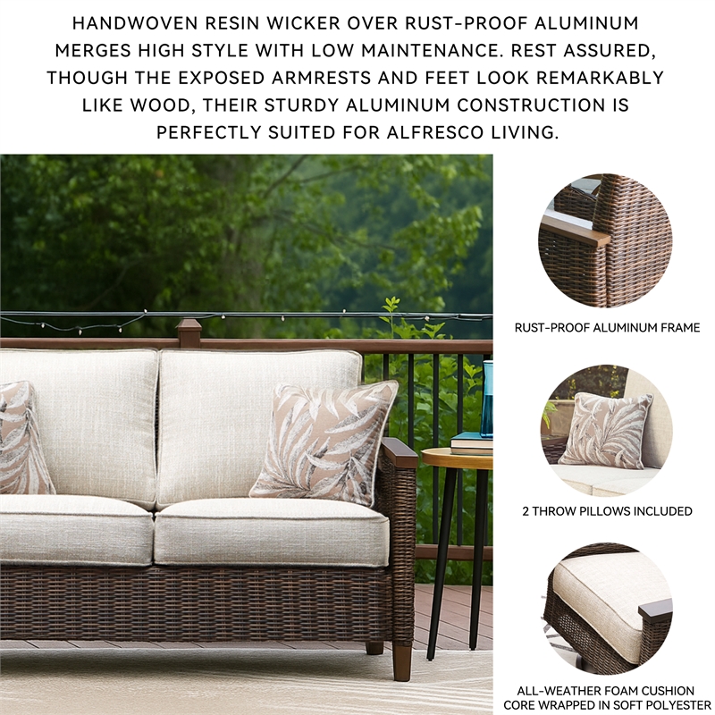 Afuera Living Outdoor Wicker Patio Loveseat in Medium Brown