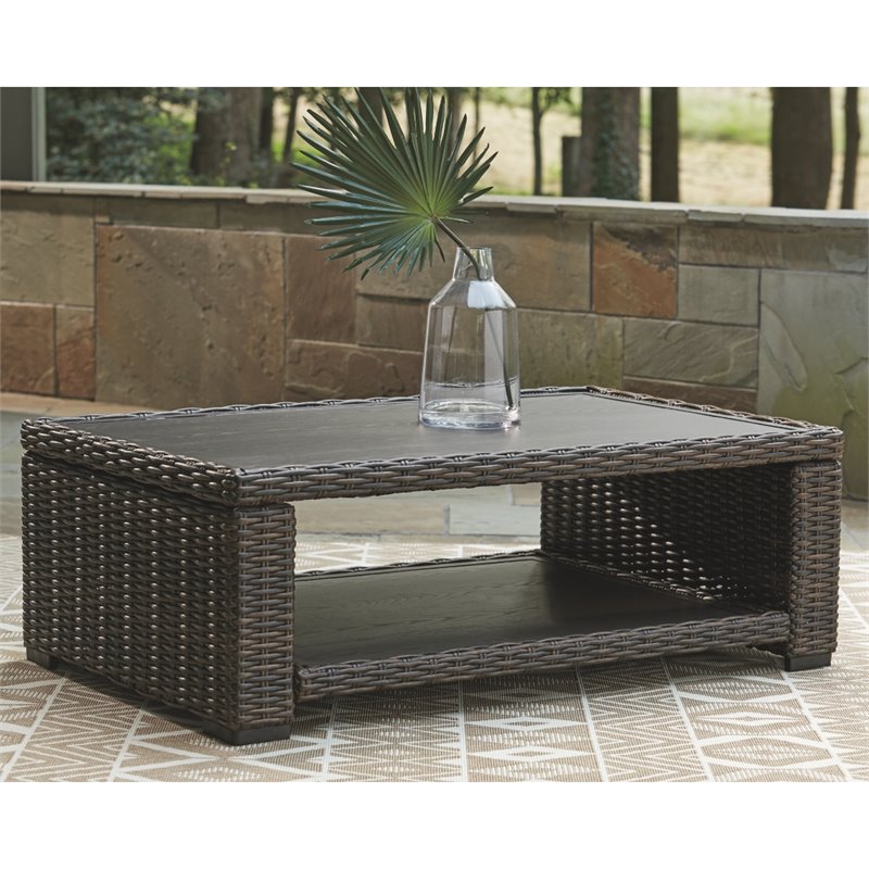Afuera Living Outdoor Wicker Patio Coffee Table in Brown