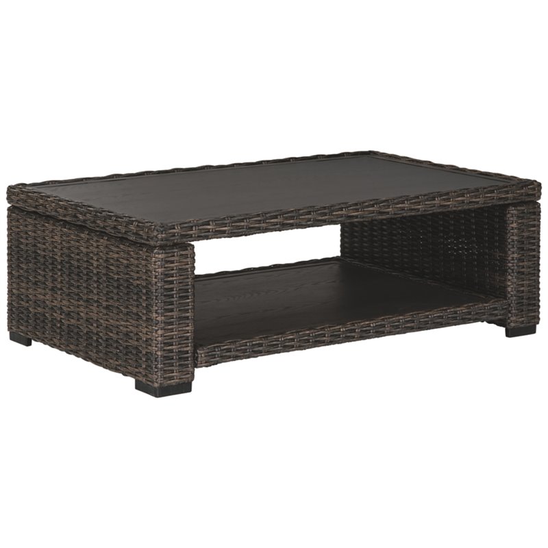Afuera Living Outdoor Wicker Patio Coffee Table in Brown