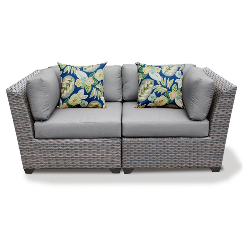 Afuera Living Outdoor Patio Wicker Loveseat in Grey