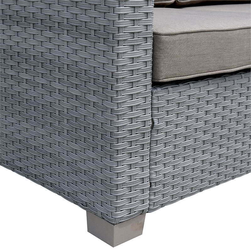 Afuera Living Contemporary Rattan Wicker Patio Sofa in Gray