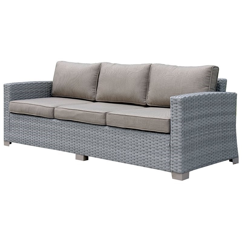 Afuera Living Contemporary Rattan Wicker Patio Sofa in Gray
