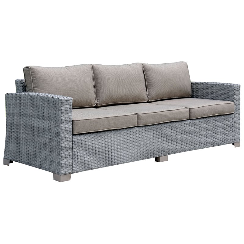 Afuera Living Contemporary Rattan Wicker Patio Sofa in Gray