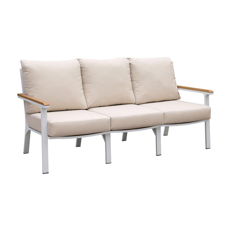 Afuera Living Aluminum Padded Seat Patio Sofa in White and Oak