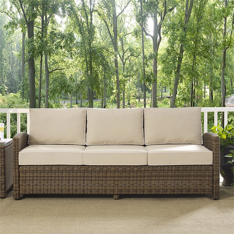 Afuera Living Outdoor Wicker Patio Sofa in Brown and Sand