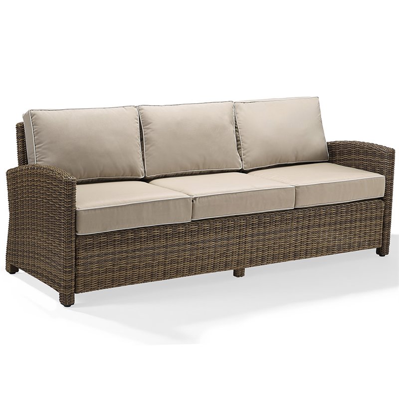 Afuera Living Outdoor Wicker Patio Sofa in Brown and Sand