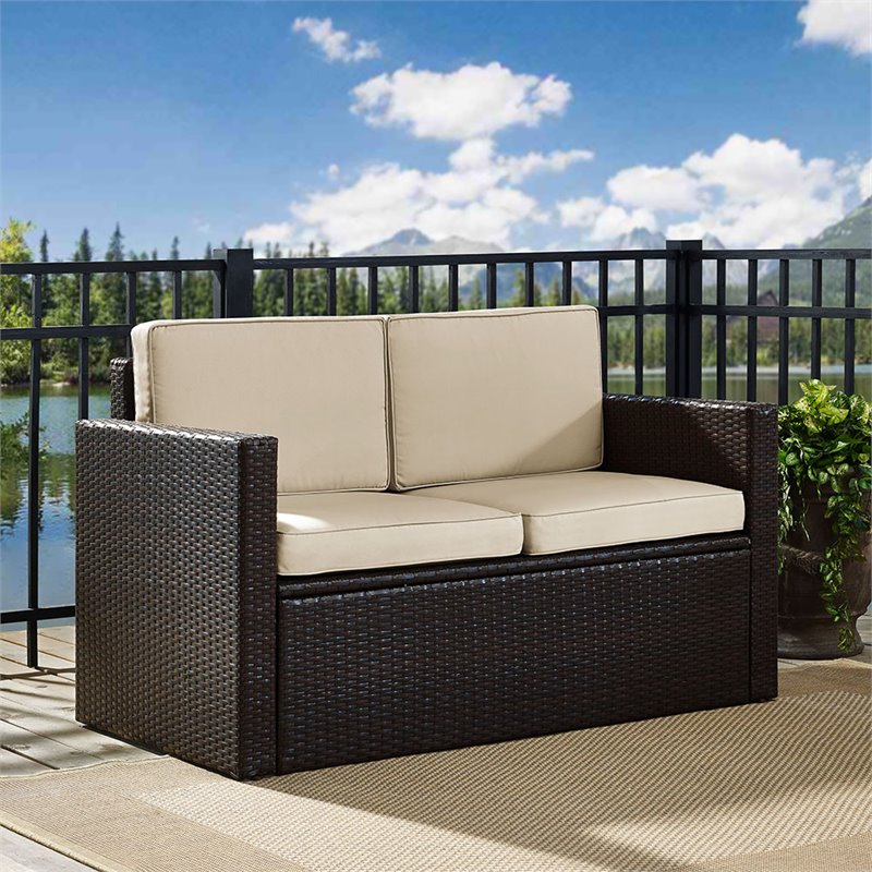 Afuera Living Wicker Patio Loveseat in Brown and Sand