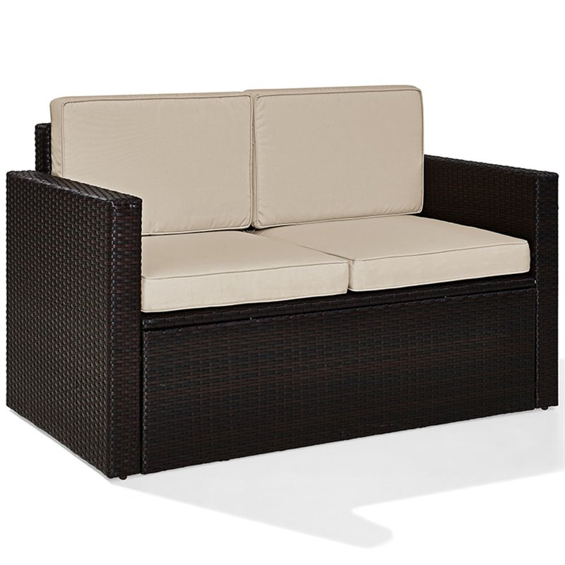 Afuera Living Wicker Patio Loveseat in Brown and Sand