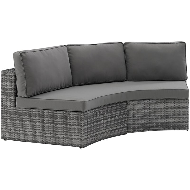 Afuera Living Outdoor Wicker Curved Patio Sectional Sofa in Gray