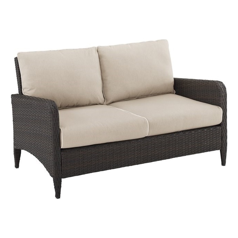 Afuera Living Outdoor Flat Brown Wicker Loveseat with Beige Cushions