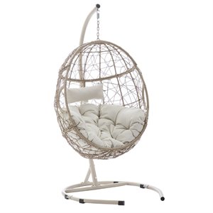 afuera living coastal wicker / rattan outdoor hanging egg chair in light beige