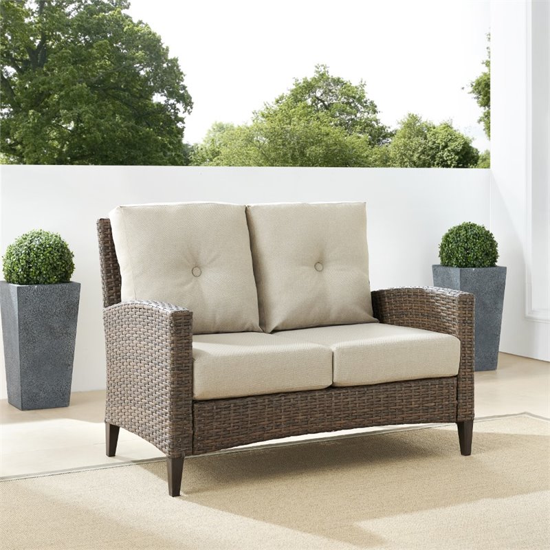 Afuera Living Outdoor Wicker High Back Loveseat in Beige
