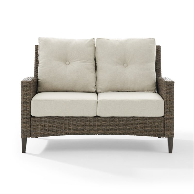 Afuera Living Outdoor Wicker High Back Loveseat in Beige