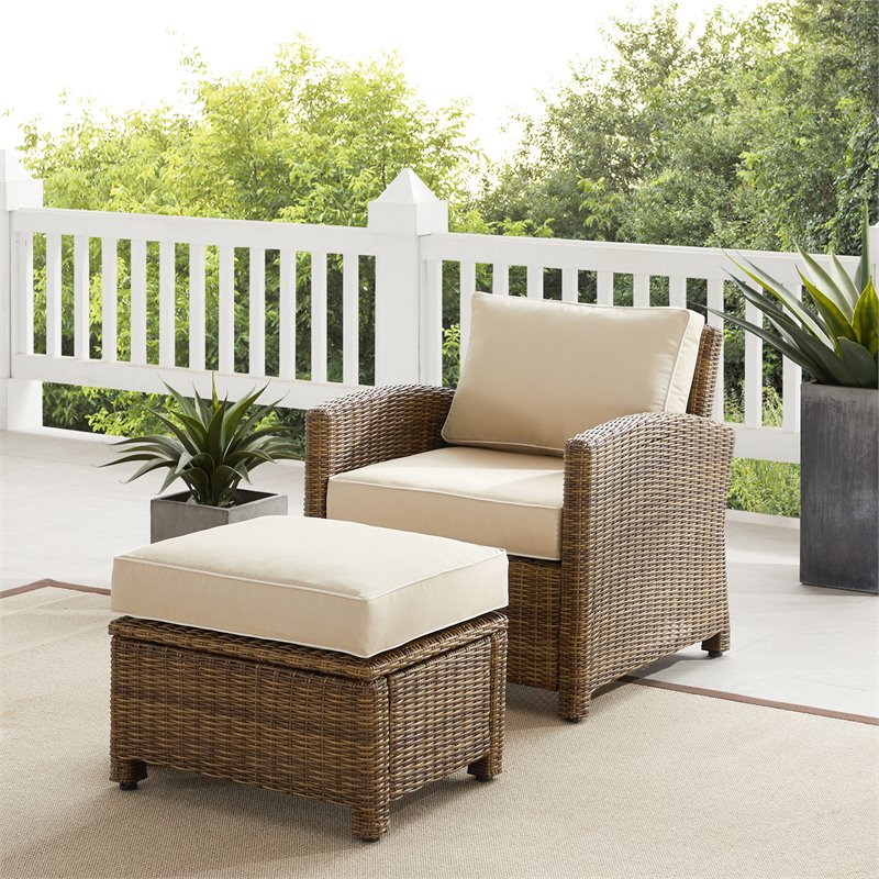 Afuera Living 2-Piece Wicker / Rattan Armchair & Ottoman in Sand/Weathered Brown