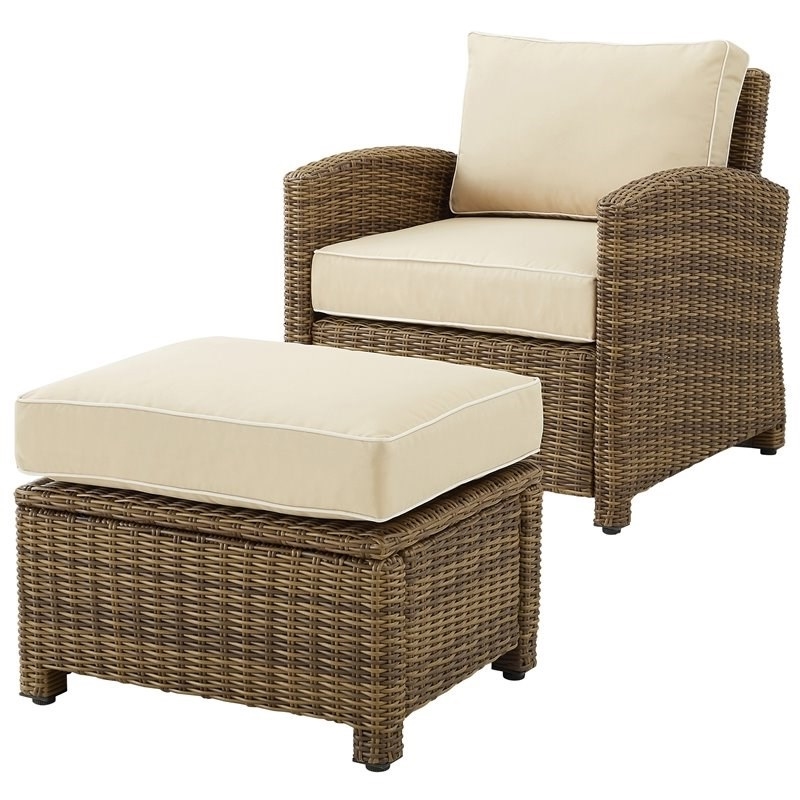 Afuera Living 2-Piece Wicker / Rattan Armchair & Ottoman in Sand/Weathered Brown