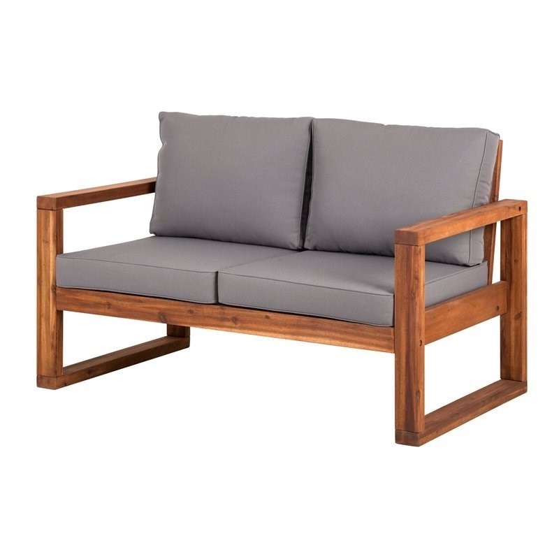 Afuera Living Open Side Patio Loveseat with Gray Cushions in Brown