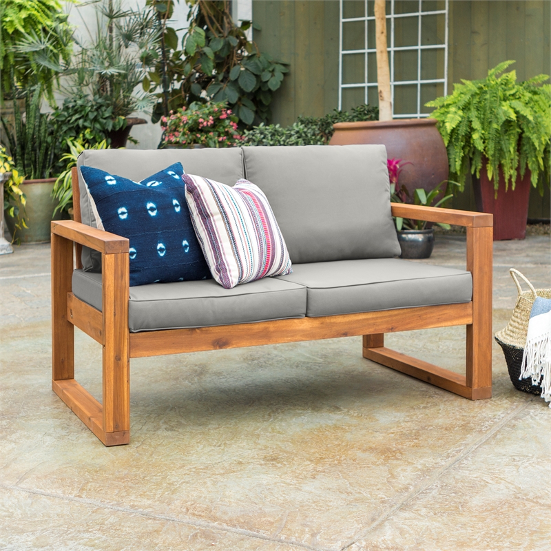 Afuera Living Open Side Patio Loveseat with Gray Cushions in Brown