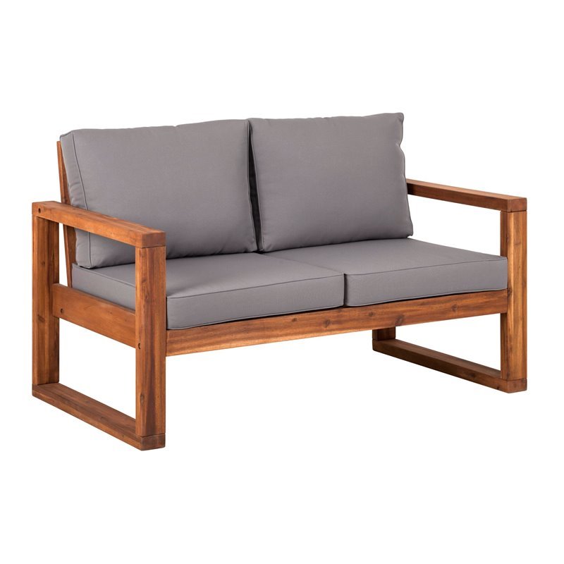 Afuera Living Open Side Patio Loveseat with Gray Cushions in Brown