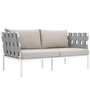 Afuera Living 64&quot Modern Fabric/Aluminum Patio Loveseat in Beige/White