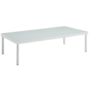 Afuera Living Modern Aluminum Glass Top Patio Coffee Table in White