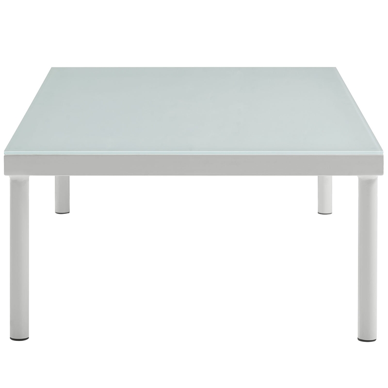 Afuera Living Modern Aluminum Glass Top Patio Coffee Table in White