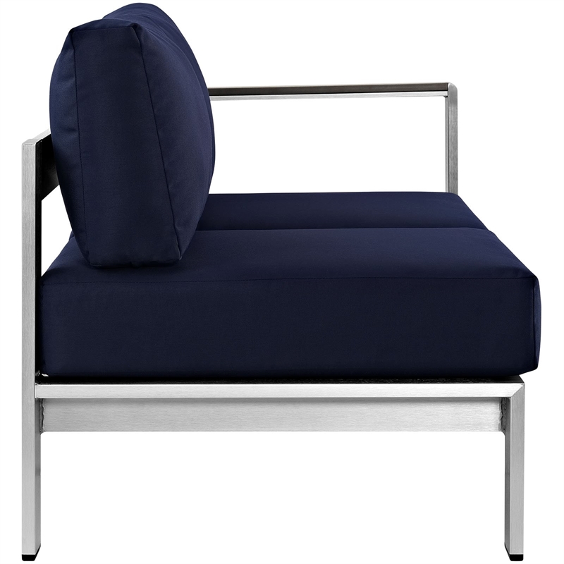 Afuera Living Modern Aluminum Outdoor Right Arm Corner Loveseat in Navy/Silver