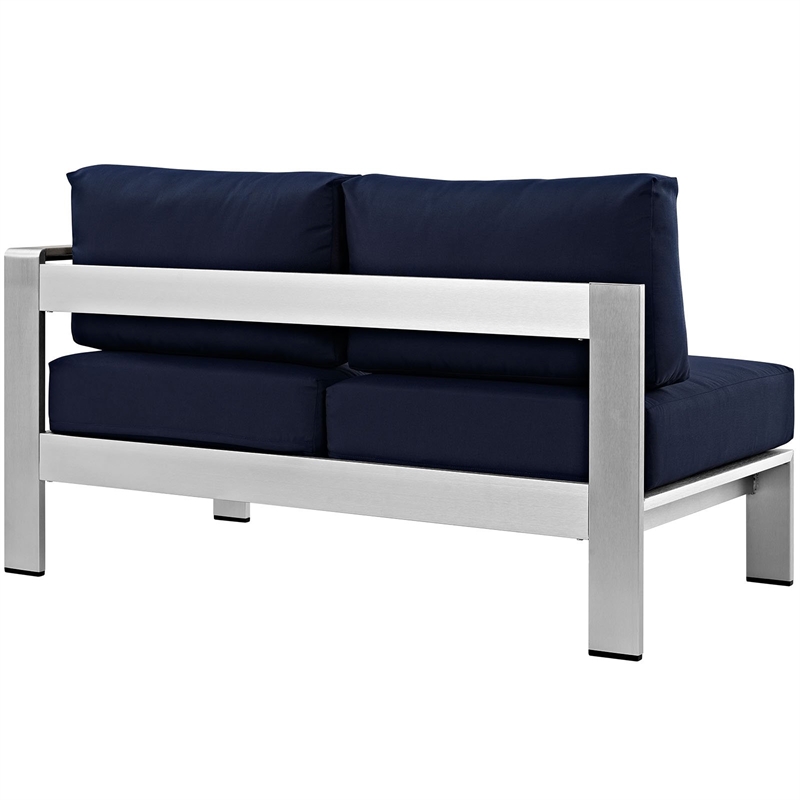 Afuera Living Modern Aluminum Outdoor Right Arm Corner Loveseat in Navy/Silver