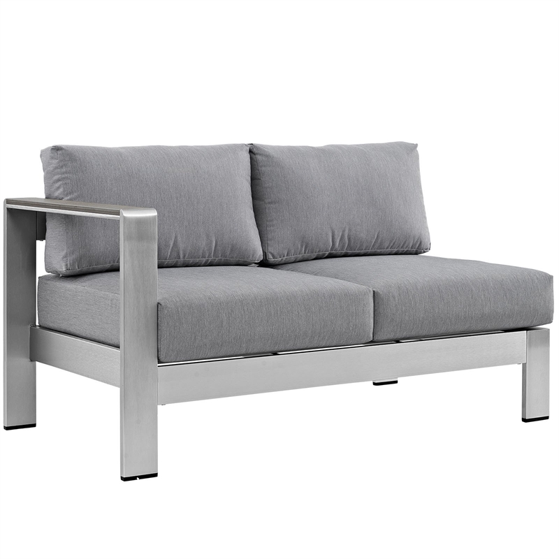 Afuera Living Modern Aluminum Outdoor Left Arm Loveseat in Gray/Silver