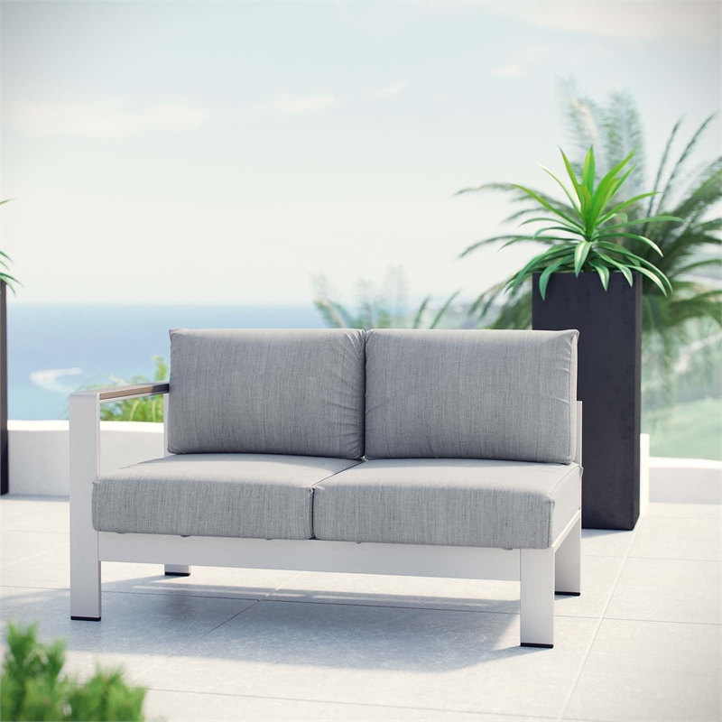 Afuera Living Modern Aluminum Outdoor Left Arm Loveseat in Gray/Silver