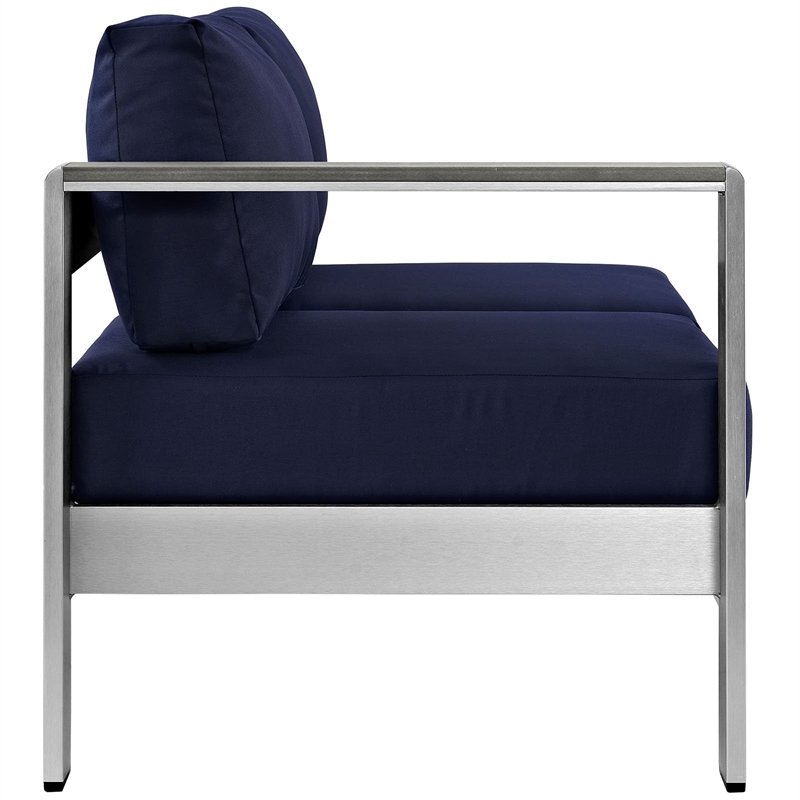 Afuera Living Modern Aluminum Outdoor Left Arm Loveseat in Navy/Silver
