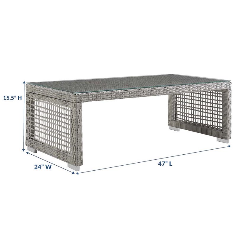 Afuera Living Glass Top Patio Coffee Table in Gray