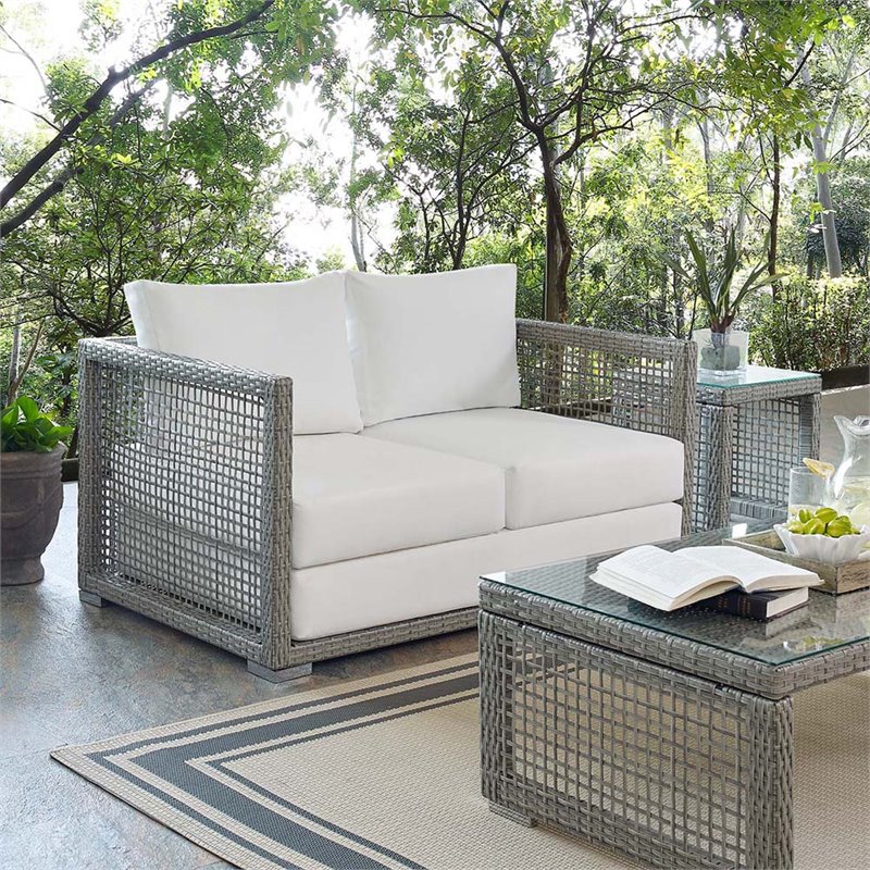 Afuera Living Wicker Patio Loveseat in Gray White