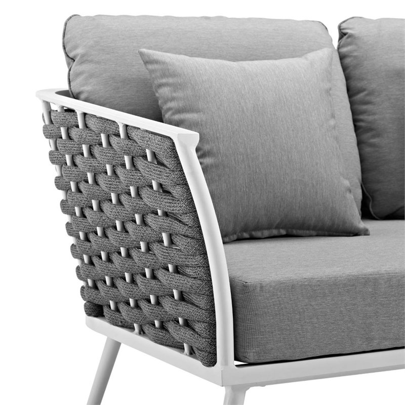 Afuera Living Aluminum Patio Sofa in White Gray