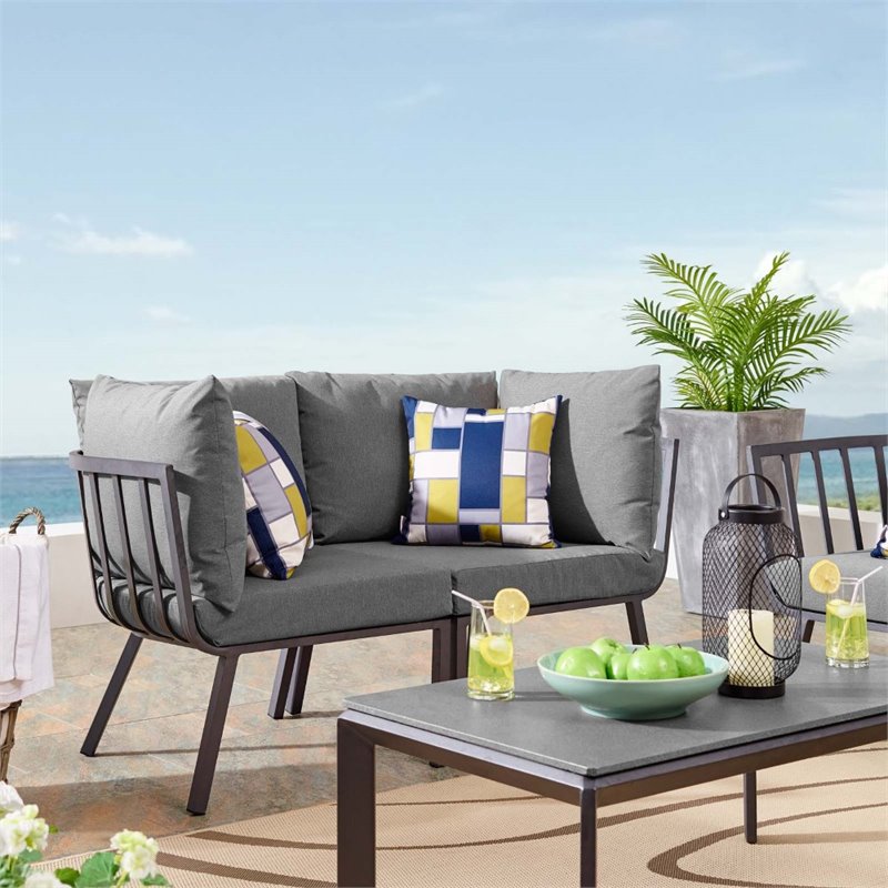 Afuera Living 2-Piece Modern Aluminum Patio Sectional Sofa in Gray/Charcoal