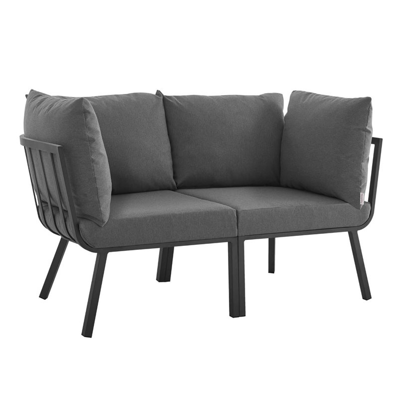 Afuera Living 2-Piece Modern Aluminum Patio Sectional Sofa in Gray/Charcoal