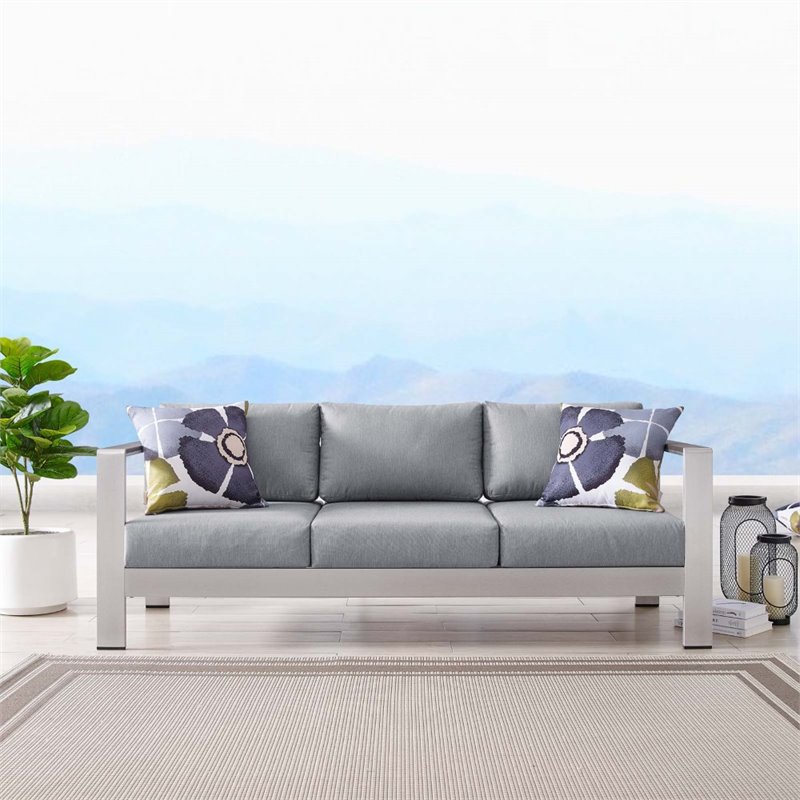Afuera Living Modern Aluminum/Fabric Patio Sofa in Silver/Gray